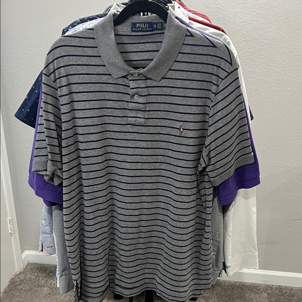 Polo by Ralph Lauren Men's Gray and Black Striped Polo